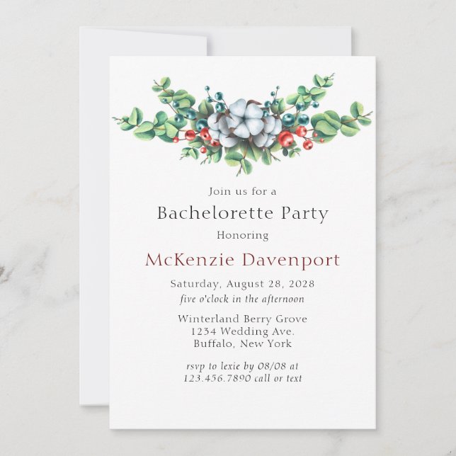 Christmas Berries Cotton Bachelorette Party Invitation (Front)