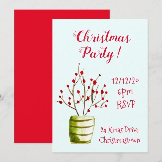 Christmas Berries elegant Christmas party Invitation (Front/Back)