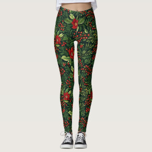Christmas Berries Flowers Leggings