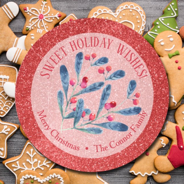Christmas Berries Glitter Homemade Holiday Baking Classic Round Sticker (Creator Uploaded)