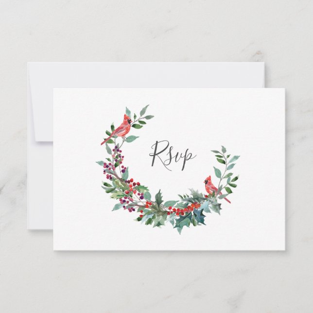 Christmas Berries | Holiday Wedding Meal Choice RSVP Card (Front)