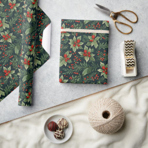 Christmas Berries Holy Floral Festive Gifts Wrapping Paper