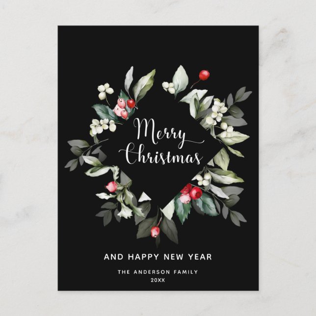 Christmas Berries |  Minimalistic Holiday Postcard (Front)