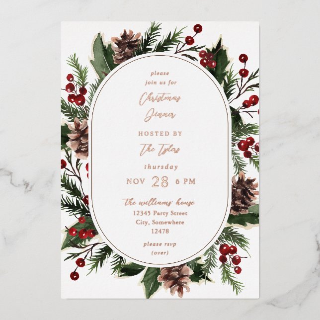 Christmas Berries & Pine Christmas Dinner or Party (Front)