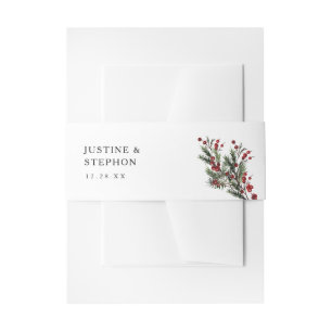 Christmas Berries & Pine Holly Berry Invitation Belly Band