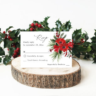 Christmas Berries & Pine Red Floral4B no Meal RSVP Card