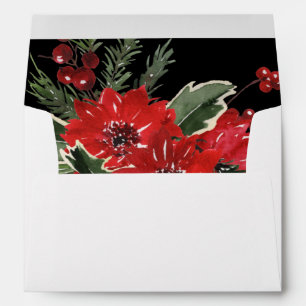 Christmas Berries & Pine Red Floral - Black Envelope