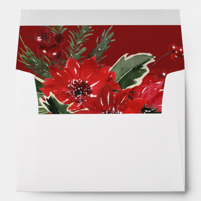 Christmas Berries & Pine Red Floral - Red Envelope (Back (Bottom))