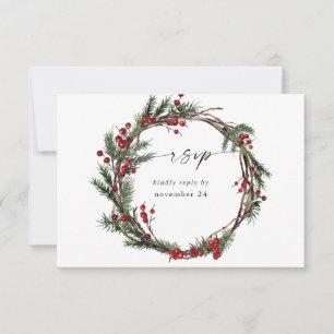 Christmas Berries & Pine w Meal RSVP Wreath Card