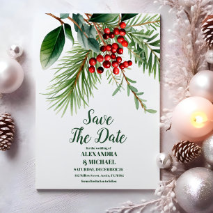 Christmas Berries & Pine Wedding Save The Date
