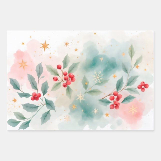 Christmas berries wrapping paper sheet (Front)