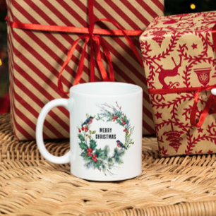 Christmas Berries Wreath Merry Christmas Typograph Coffee Mug