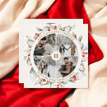 Christmas Berries Wreath Photo Collage Holiday Card<br><div class="desc">Celebrate the season with our enchanting Christmas card. The front features a delightful circle photo collage adorned with a watercolor berries wreath, highlighting four of your favourite photos with an elegant monogram at the centre. At the top, the festive greeting 'Have a Holly Jolly Christmas' adds a joyful touch. On...</div>