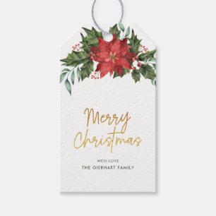 Christmas Berris Watercolor Red Green Script Gift Tags