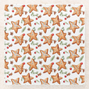 Christmas Berry Cinnamon Bread Seamless Pattern Glass Coaster