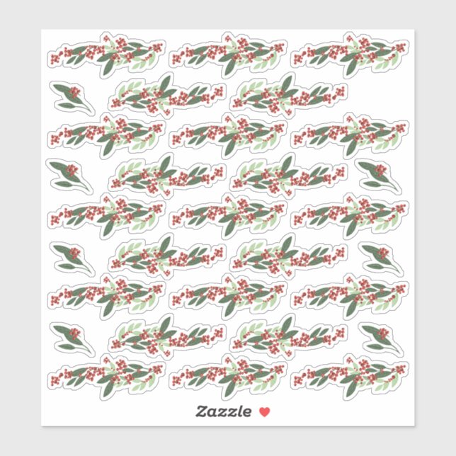 Christmas Berry Green Red Gift Vinyl Stickers (Sheet)