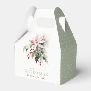 Christmas Berry Poinsettia Foliage Watercolor Favour Box