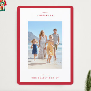 Christmas Berry Red Modern Frame 3 Photo Holiday Card