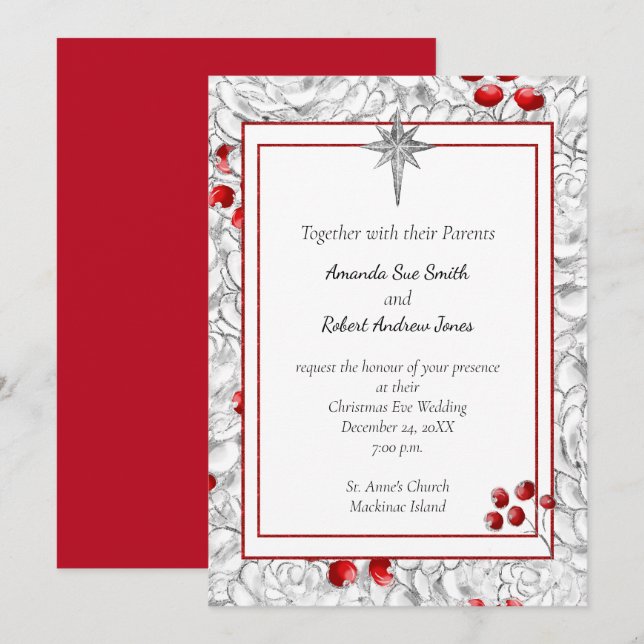 Christmas Berry Wedding Invitation (Front/Back)