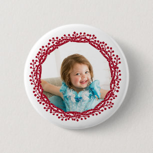 Christmas berry wreath custom photo button