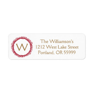 Christmas berry wreath monogram label