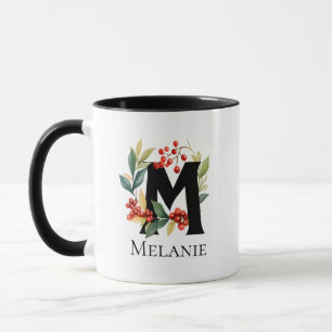 Christmas Berry Wreath Monogram Letter M Mug