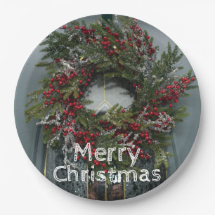 Christmas Berry Wreath on Door Paper Plate