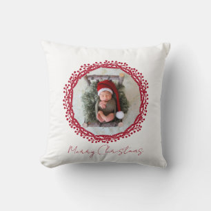 Christmas berry wreath photo design cushion