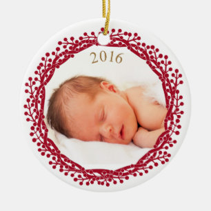 Christmas berry wreath photo ornament
