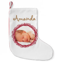 Christmas berry wreath photo stocking