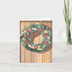 Christmas Berry Wreath   Watercolor Rustic Merry Holiday Card