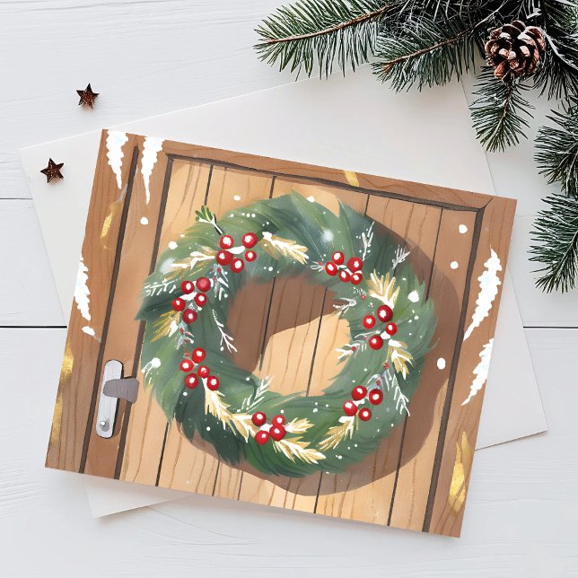 Christmas Berry Wreath | Watercolor Rustic Merry Holiday Postcard (Creator Uploaded)