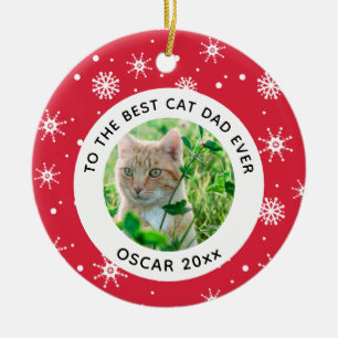 Christmas Best Cat Dad Ever Pet Photo Ceramic Tree Decoration