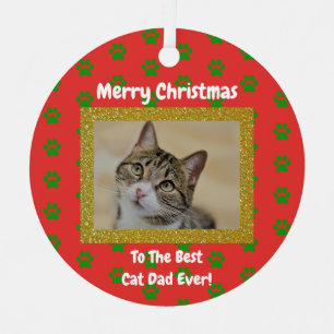 Christmas Best Cat Dad Ever Pet Photo Metal Tree Decoration