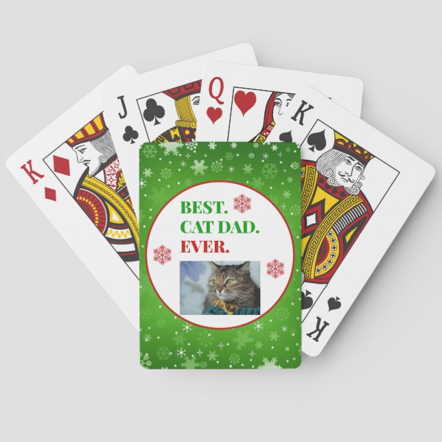Christmas Best Cat Dad Ever Photo Playing Cards (Back)
