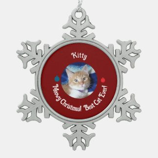Christmas, Best Cat Ever , Cat Photo , Snowflake Pewter Christmas Ornament