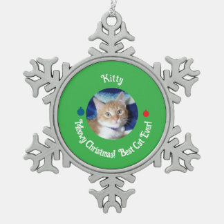 Christmas, Best Cat Ever , Cat Photo , Snowflake Pewter Christmas Ornament
