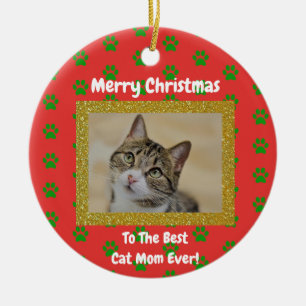 Christmas Best Cat Mum Ever Custom Pet Photo Ceramic Tree Decoration