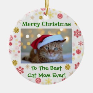Christmas Best Cat Mum Ever Pet Photo Ceramic Tree Decoration