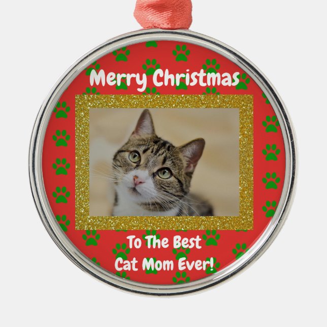 Christmas Best Cat Mum Ever Pet Photo Metal Tree Decoration (Front)