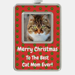 Christmas Best Cat Mum Ever Pet Photo Silver Plated Framed Ornament