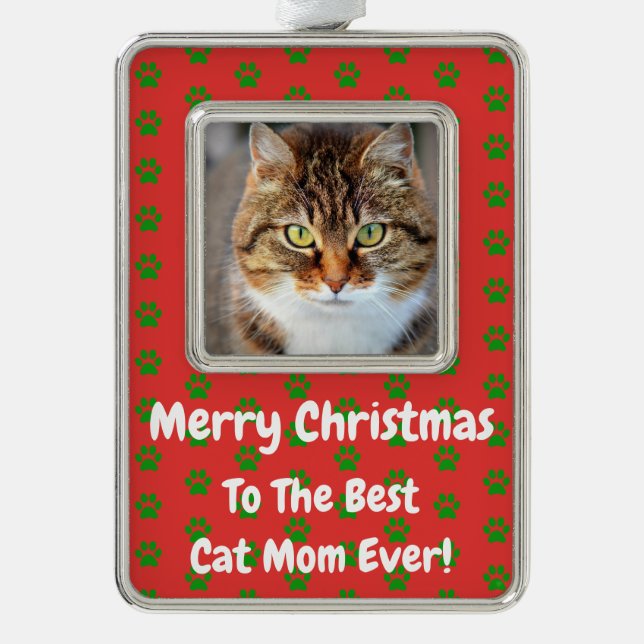 Christmas Best Cat Mum Ever Pet Photo Silver Plated Framed Ornament (Front)