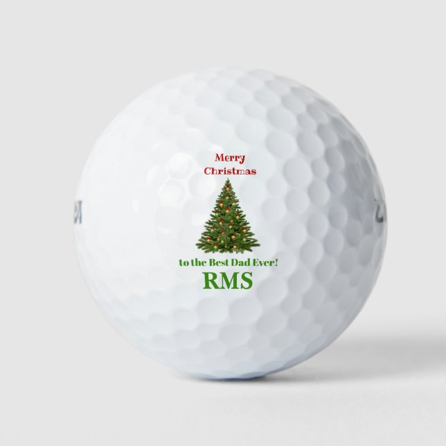 Christmas Best Dad Ever Custom Monogram Golf Balls (Front)