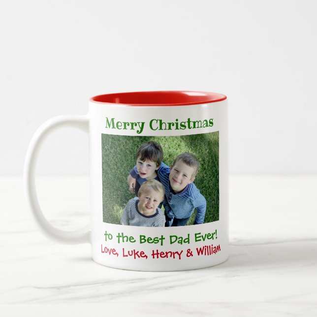 Christmas Best Dad Ever Kids Photo Simple Two-Tone Coffee Mug (Left)