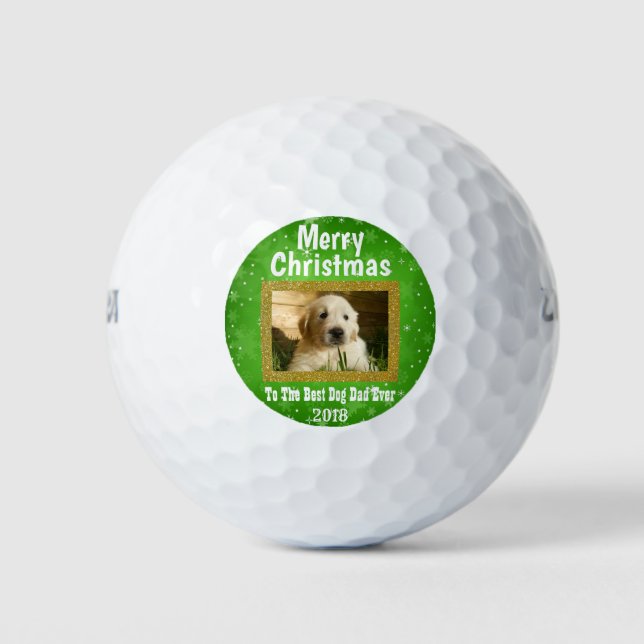 Christmas Best Dog Dad Ever Pet Custom Photo Golf Balls (Front)