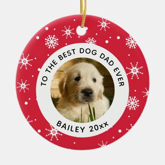 Christmas Best Dog Dad Ever Pet Photo Ceramic Tree Decoration (Front)