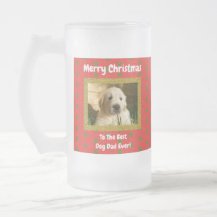 Christmas Best Dog Dad Ever Pet Photo Frosted Glass Beer Mug