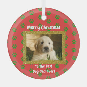 Christmas Best Dog Dad Ever Pet Photo Glass Tree Decoration