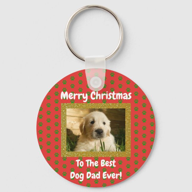 Christmas Best Dog Dad Ever Pet Photo Key Ring (Front)