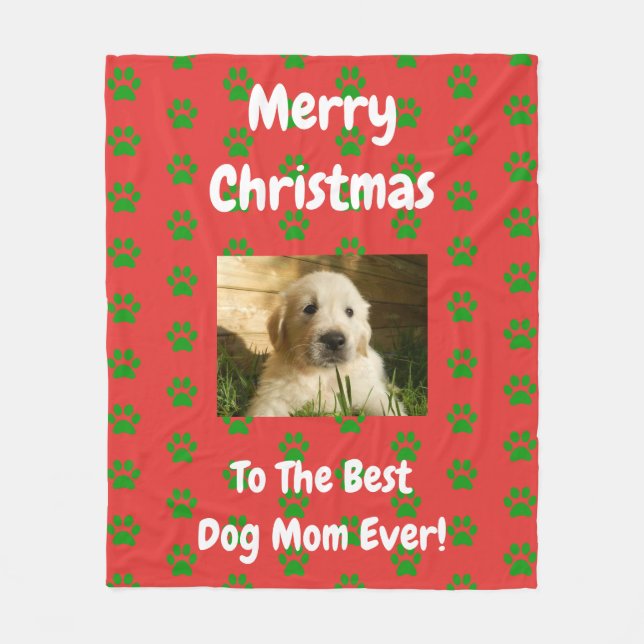 Christmas Best Dog Mum Ever Pet Custom Photo Fleece Blanket (Front)